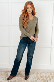 On a Roll Ribbed Knit V Neck Long Sleeve Top Tops