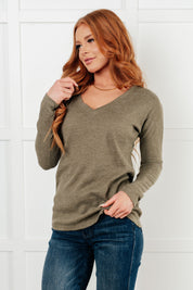 On a Roll Ribbed Knit V Neck Long Sleeve Top Tops