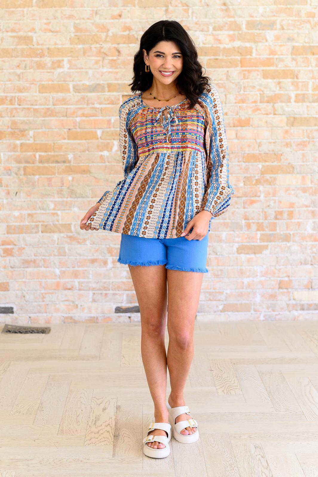 Open Sky Boho Tunic in Navy Mauve Tops