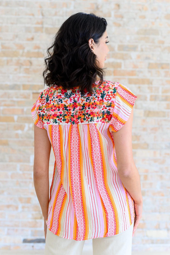 Orange Blossoms Flutter Sleeve Blouse Tops