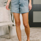 Paige high-waisted light blue denim cutoff shorts with frayed hems