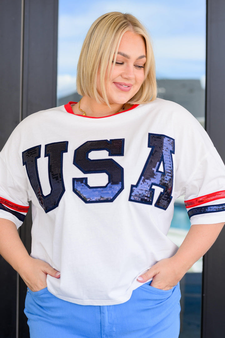 Party In The USA Drop Shoulder Top Shirts & Tops