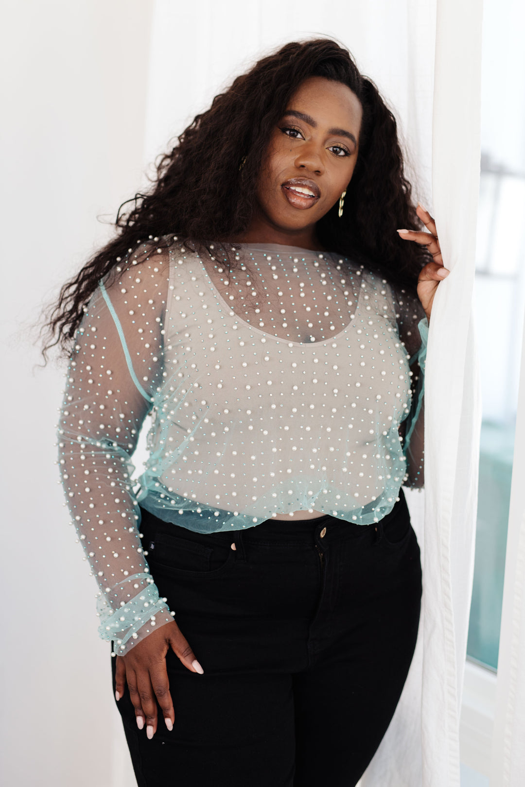 Pearl Diver Layering Top in Light Cyan Tops