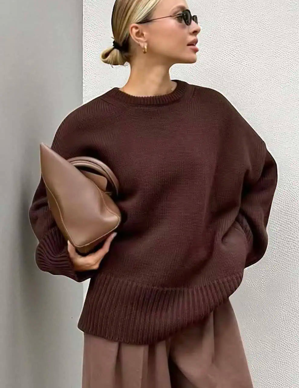 Ribbed Hem Round Neck Sweater | Sweaters Daverri Fashions