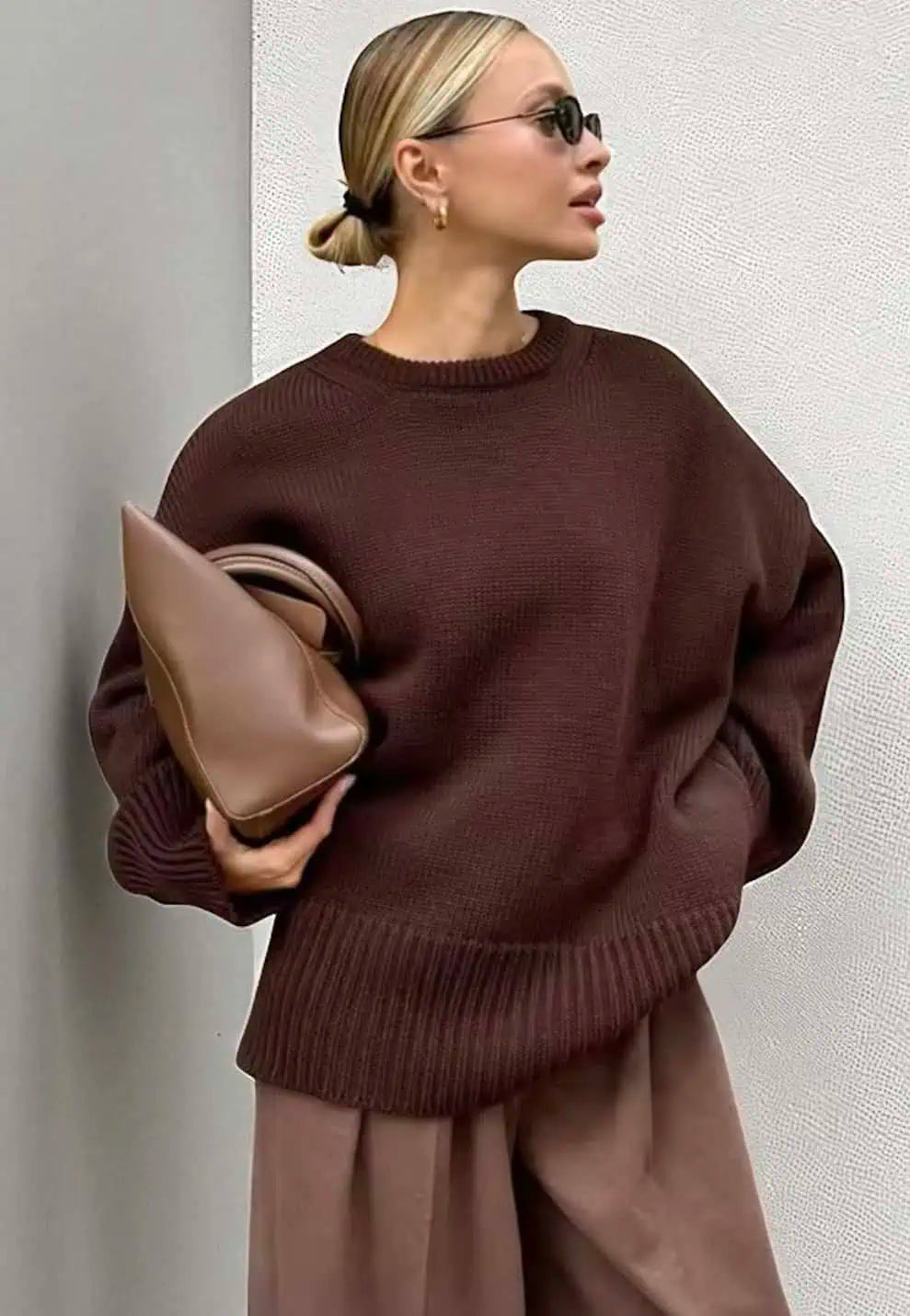 Ribbed Hem Round Neck Sweater | Sweaters Daverri Fashions