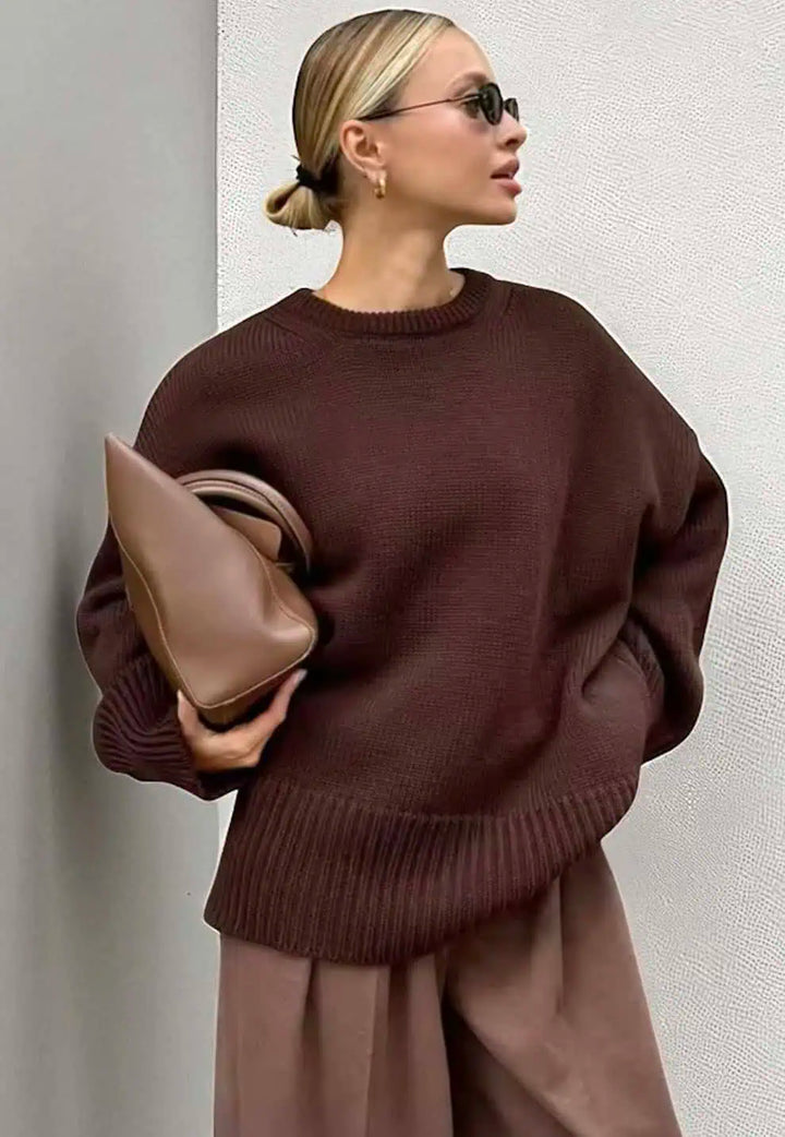 Ribbed Hem Round Neck Sweater | Sweaters Daverri Fashions