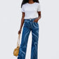 Water Ripples Print Wide Leg Jeans - DAVERRI FASHIONS