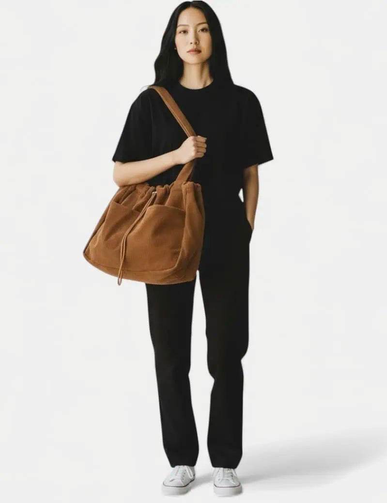 Drawstring Multi-pocket Corduroy Shoulder Bag | Handbags Daverri Fashions