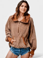 Drawstring Half Zip Long Sleeve Hoodie | Hoodies Daverri Fashions