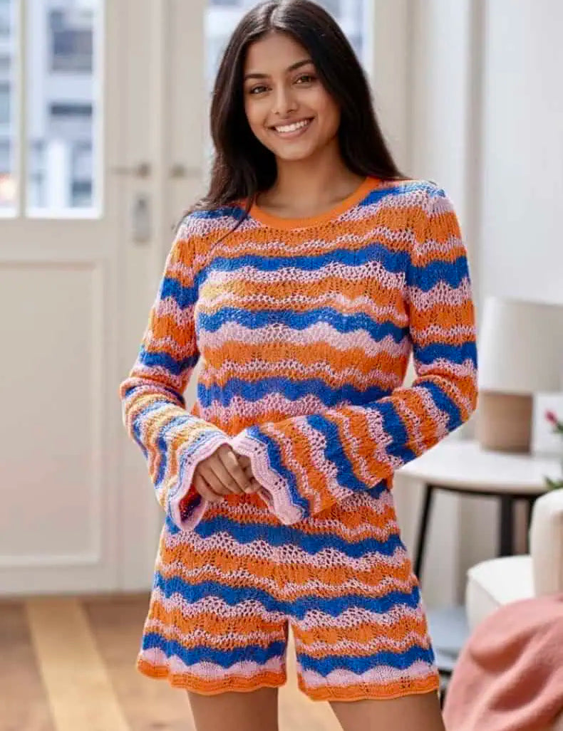 Striped Sweater and Knit Shorts Set | Loungewear Sets Daverri Fashions
