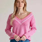 Striped V-Neck Long Sleeve Sweater - DAVERRI FASHIONS