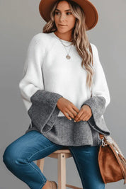Contrast Round Neck Long Sleeve Sweater | Sweaters Daverri Fashions