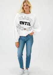 CLASSY UNTIL KICKOFF Plush Letter Patched Loose Sweatshirt | Sweatshirts Daverri Fashions