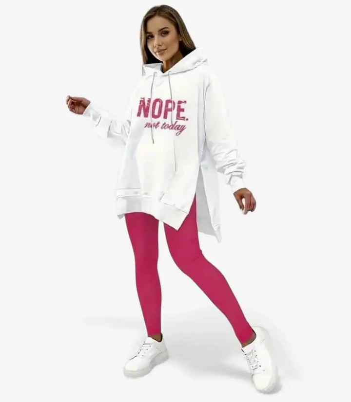 Leggings & Nope Not Today Oversized Split Hem Hoodie Loungewear Set | Loungewear Sets Daverri Fashions