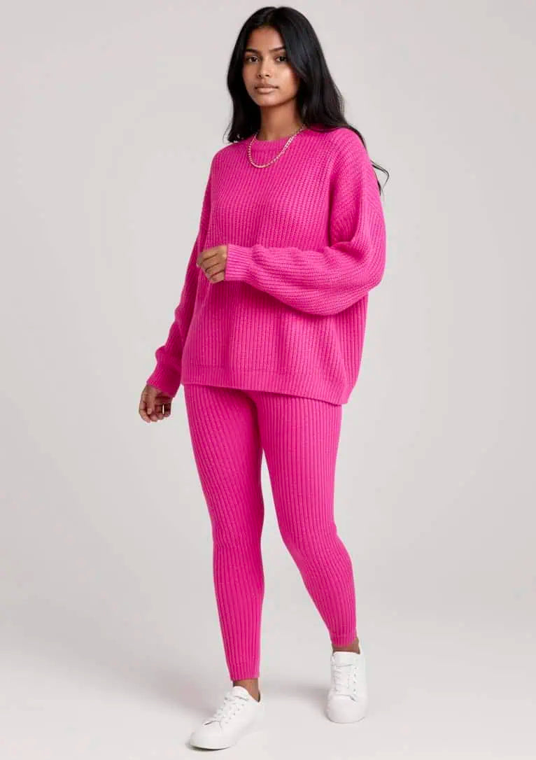 Ribbed Knit Loose Pullover Sweater and Drawstring Pants Set | Loungewear Sets Daverri Fashions