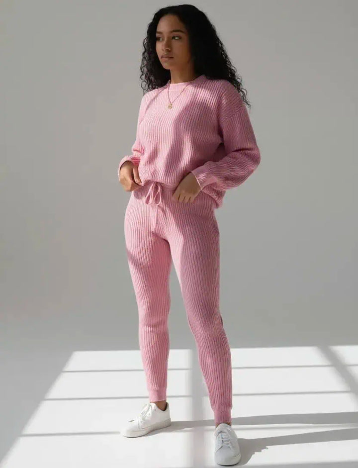 Ribbed Knit Loose Pullover Sweater and Drawstring Pants Set | Loungewear Sets Daverri Fashions