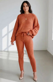 Ribbed Knit Loose Pullover Sweater and Drawstring Pants Set | Loungewear Sets Daverri Fashions