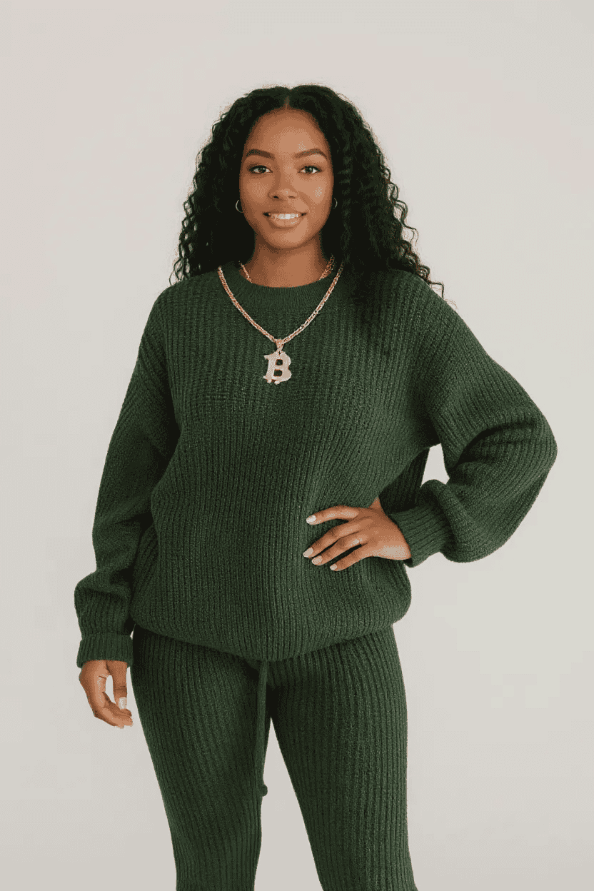 Ribbed Knit Loose Pullover Sweater and Drawstring Pants Set | Loungewear Sets Daverri Fashions