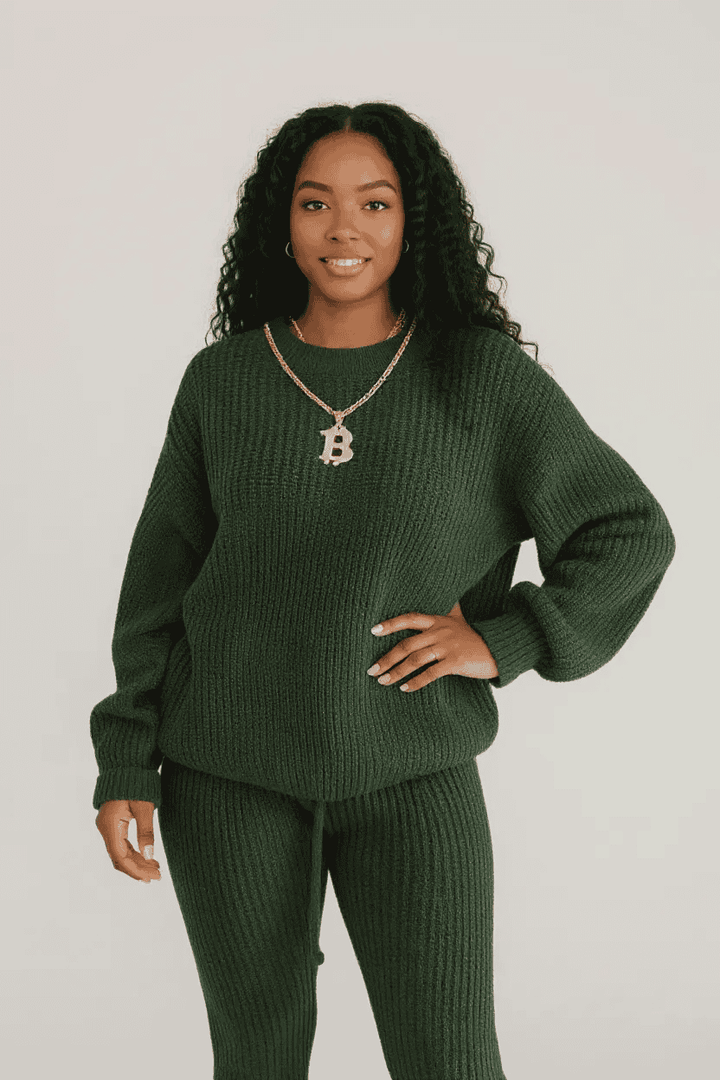 Ribbed Knit Loose Pullover Sweater and Drawstring Pants Set | Loungewear Sets Daverri Fashions