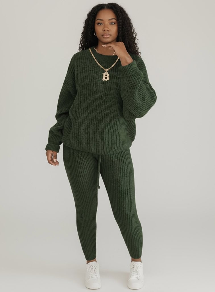 Ribbed Knit Loose Pullover Sweater and Drawstring Pants Set | Loungewear Sets Daverri Fashions