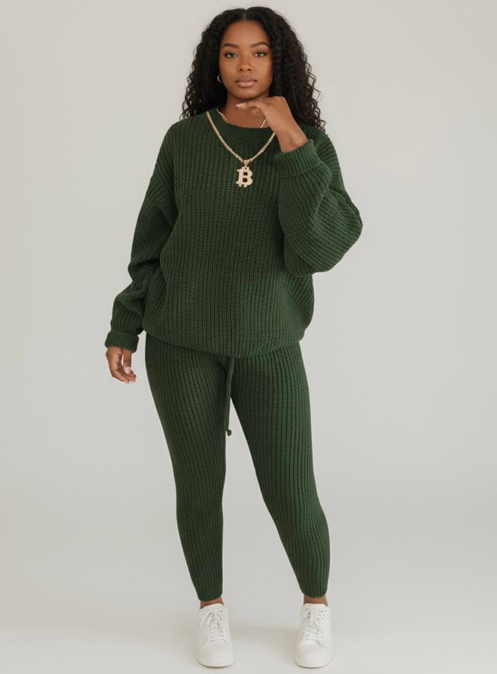 Ribbed Knit Loose Pullover Sweater and Drawstring Pants Set | Loungewear Sets Daverri Fashions