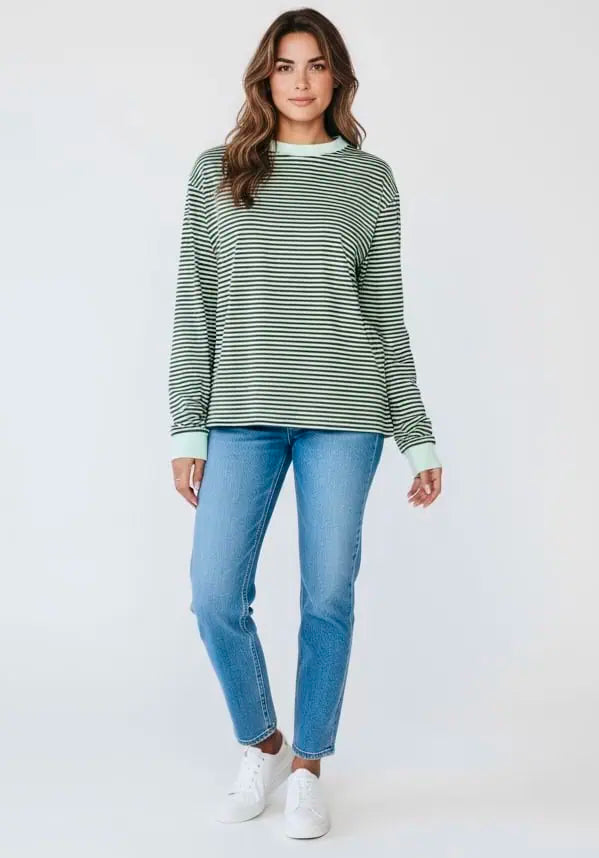 Striped Oversized Round Neck Sweatshirt | Sweatshirts Daverri Fashions