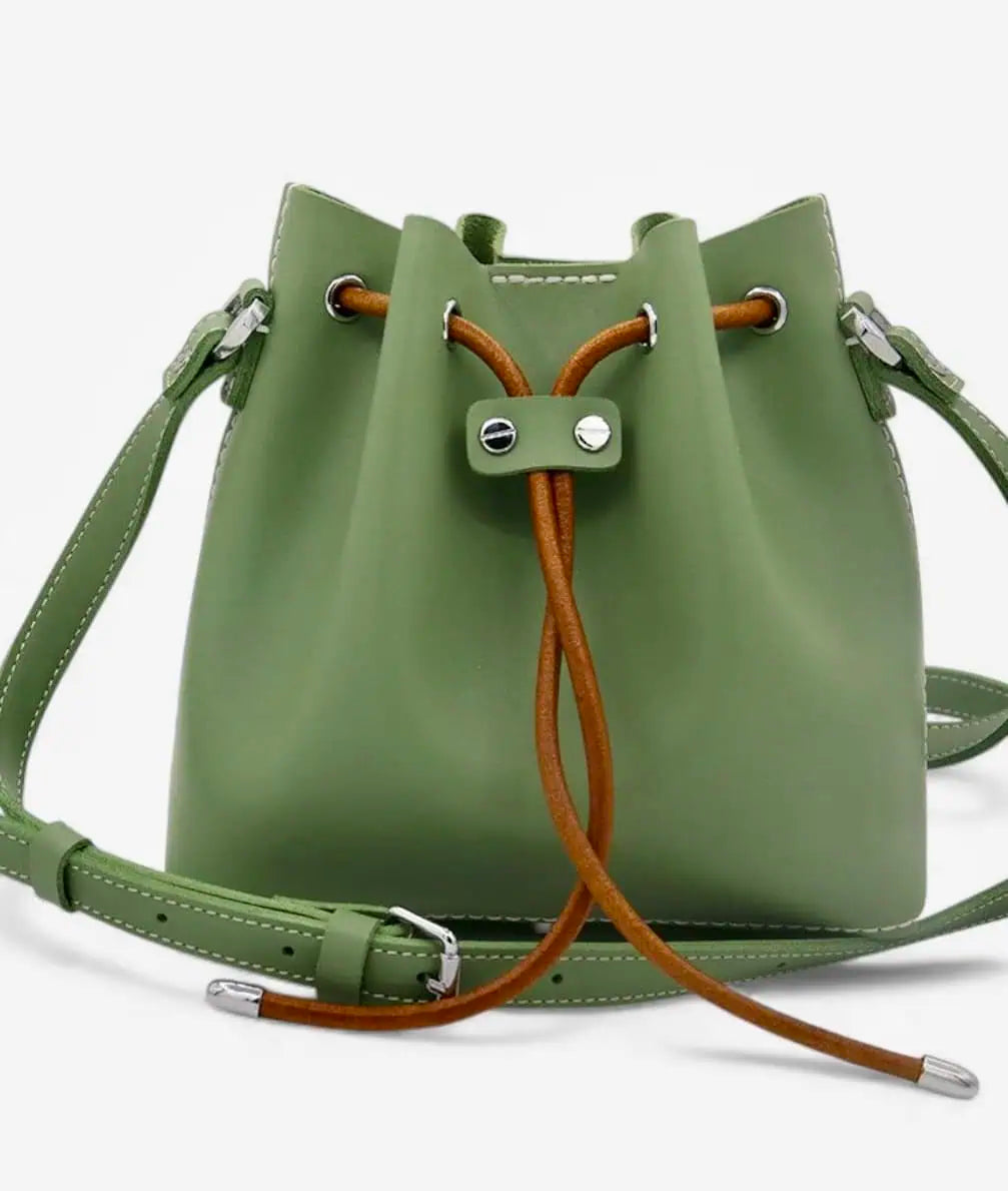 Camille Leather Hand-stitched Bucket Bag | Handbags Daverri Fashions