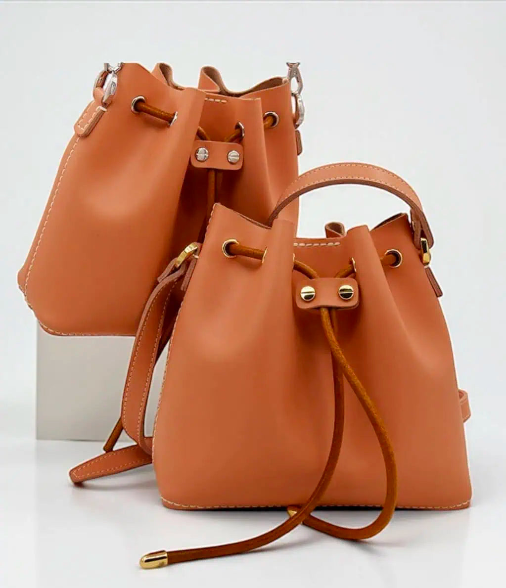 Camille Leather Hand-stitched Bucket Bag | Handbags Daverri Fashions