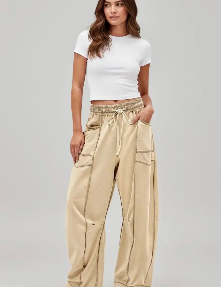 Drawstring Wide Leg Elastic Waist Pants | Pants Daverri Fashions