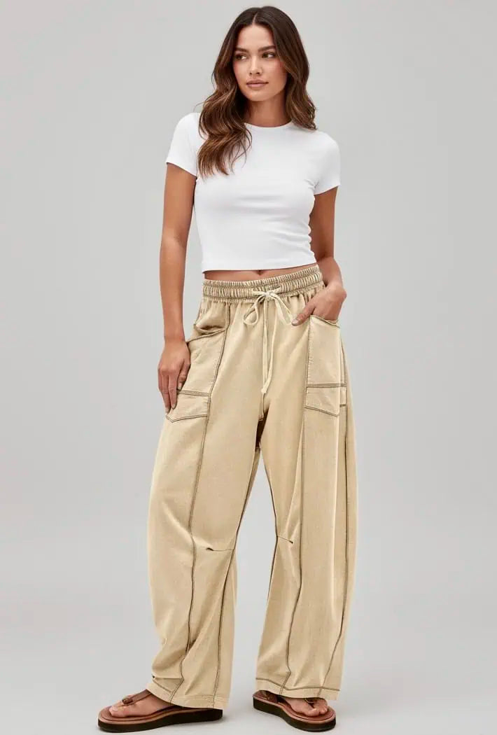 Drawstring Wide Leg Elastic Waist Pants | Pants Daverri Fashions