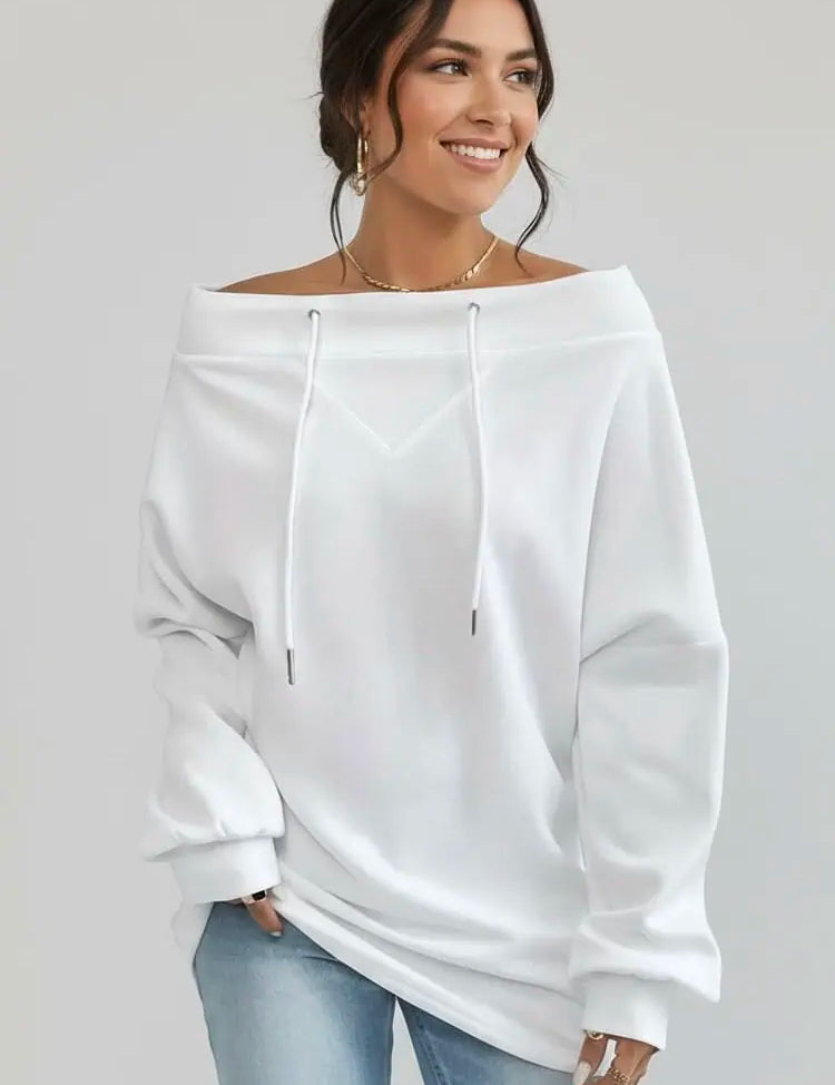 Boatneck Off-Shoulder Long Sleeve Top Plus Size | Tops Daverri Fashions