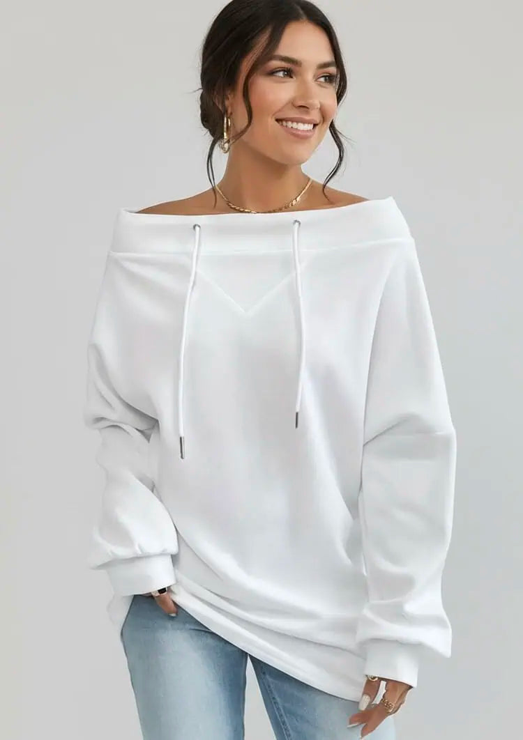 Boatneck Off-Shoulder Long Sleeve Top Plus Size | Tops Daverri Fashions