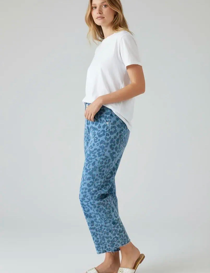 Leopard Print High-Waisted Relaxed Fit Jeans | Jeans Daverri Fashions