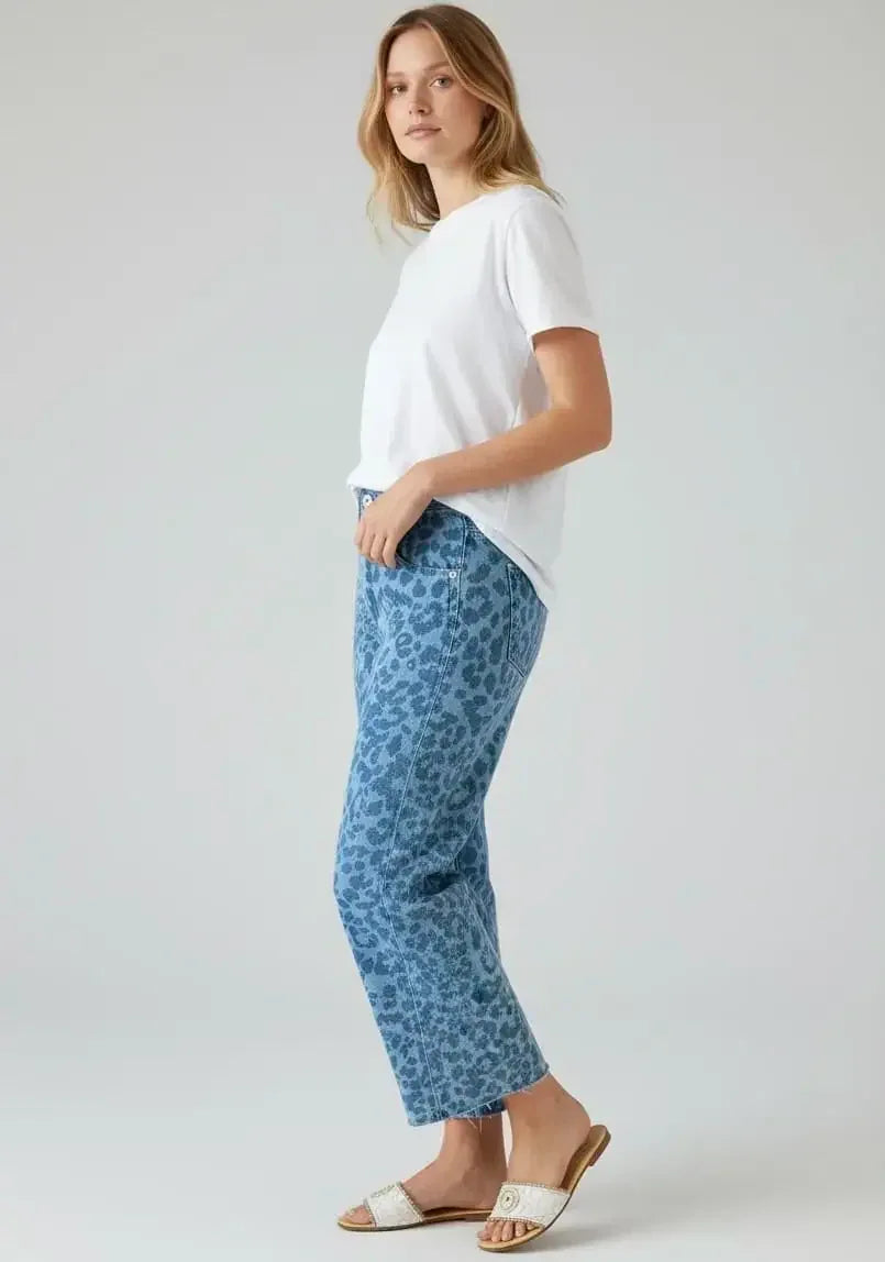 Leopard Print High-Waisted Relaxed Fit Jeans - DAVERRI FASHIONS