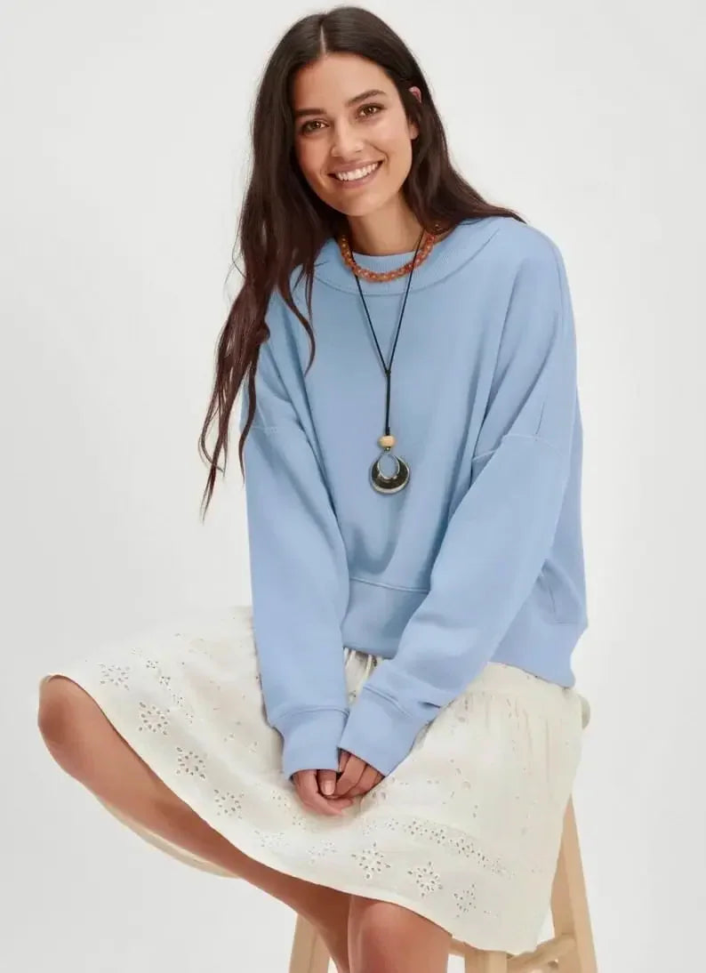 Exposed Seam Dropped Shoulder Sweatshirt - DAVERRI FASHIONS