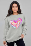 Valentine’s Day Heart Round Neck Drop Shoulder Sweatshirt - DAVERRI FASHIONS