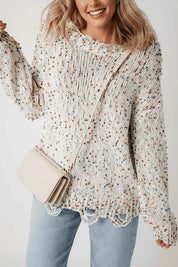 Confetti Distressed Hem Long Sleeve Sweater | Sweaters Daverri Fashions