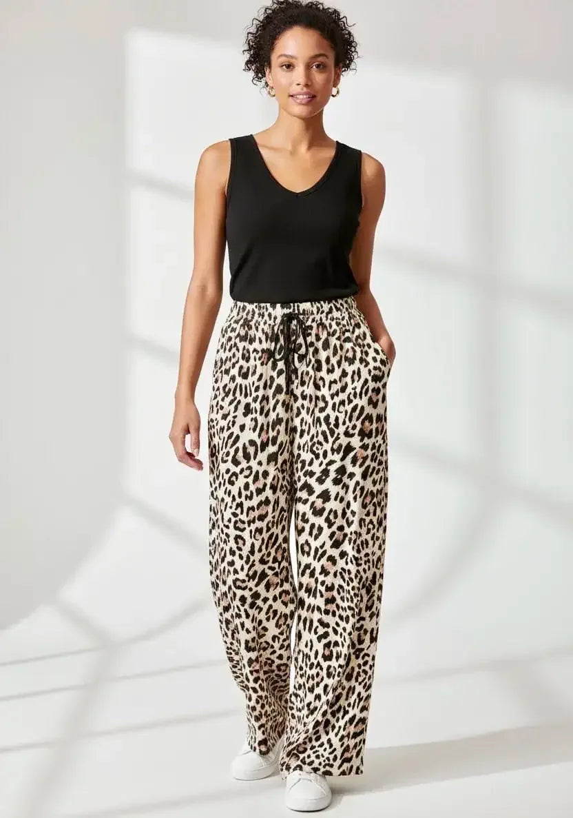 Allover Leopard Print Wide Leg Pants - DAVERRI FASHIONS