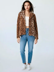 Fuzzy Leopard Collared Neck Jacket | Daverri Fashions