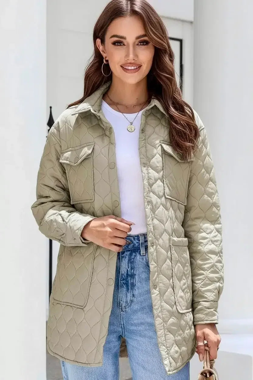 Snap Down Collared Winter Coat - DAVERRI FASHIONS