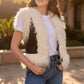 Tied Fringe Contrast Vest - DAVERRI FASHIONS