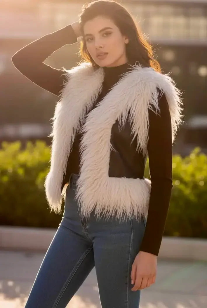 Tied Fringe Contrast Vest - DAVERRI FASHIONS