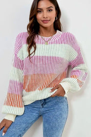 Colorblock Textured Knit Bubble Sleeve Sweater | Sweaters Daverri Fashions