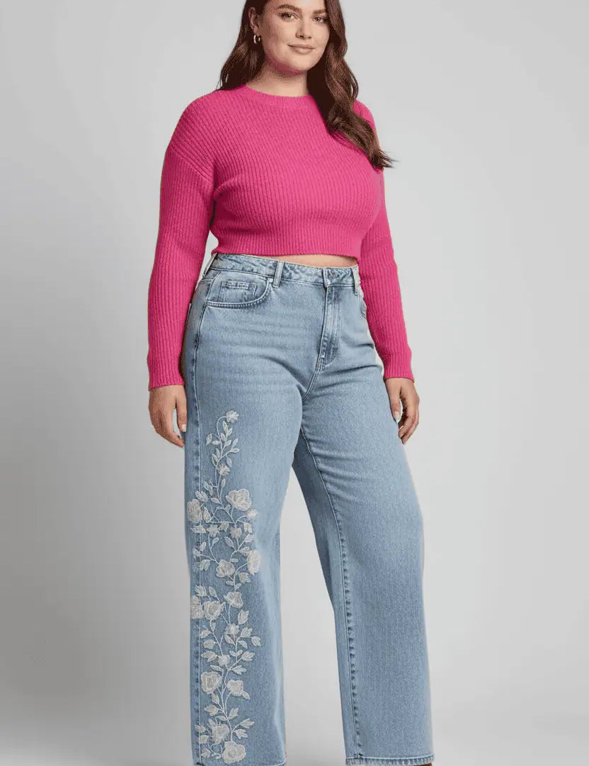 Women’s Plus Size Floral Embroidered Stretch Jeans | Jeans Daverri Fashions