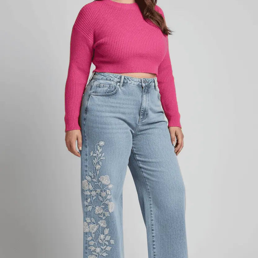 Women’s Plus Size Floral Embroidered Stretch Jeans | Jeans Daverri Fashions