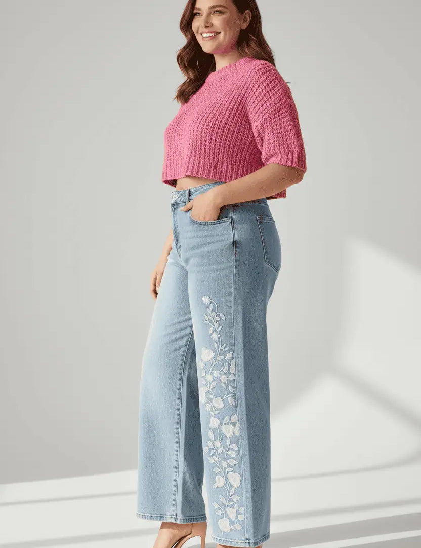 Women’s Plus Size Floral Embroidered Stretch Jeans | Jeans Daverri Fashions