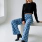 Checkered Wide Leg Jeans with Pockets - DAVERRI FASHIONS