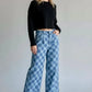 Checkered Wide Leg Jeans with Pockets - DAVERRI FASHIONS