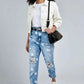Star Print Distressed High Waist Boyfriend Jeans - DAVERRI FASHIONS