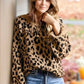 Ribbed Trim Round Neck Leopard Drop Shoulder Sweater - DAVERRI FASHIONS